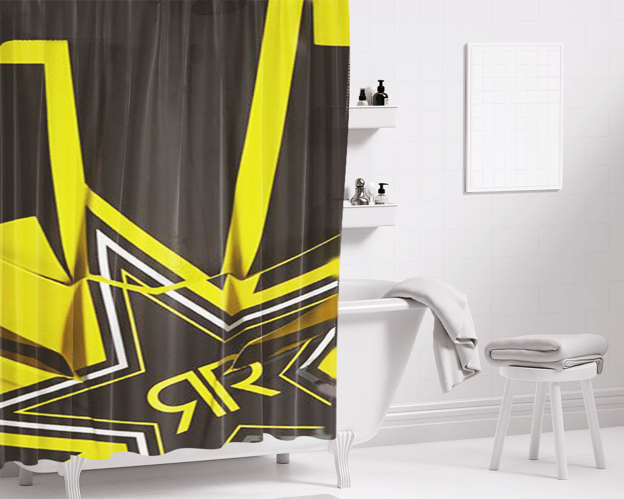 Rockstar Energy Drink Moto Mx Bathroom Shower Curtain Fabric Waterproof | 66 X 72 Inch