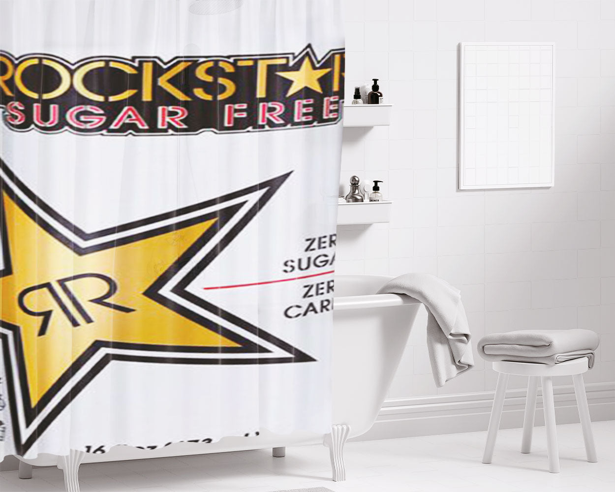 Rockstar Energy Drink Sugar Free Bathroom Shower Curtain Fabric Waterproof | 66 X 72 Inch