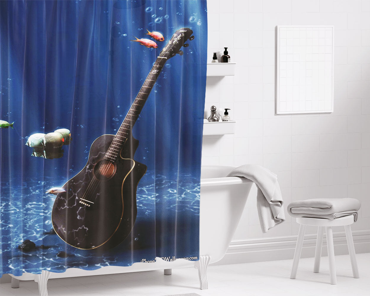 Sea Guitar- Bathroom Shower Curtain Fabric Waterproof | 66 X 72 Inch