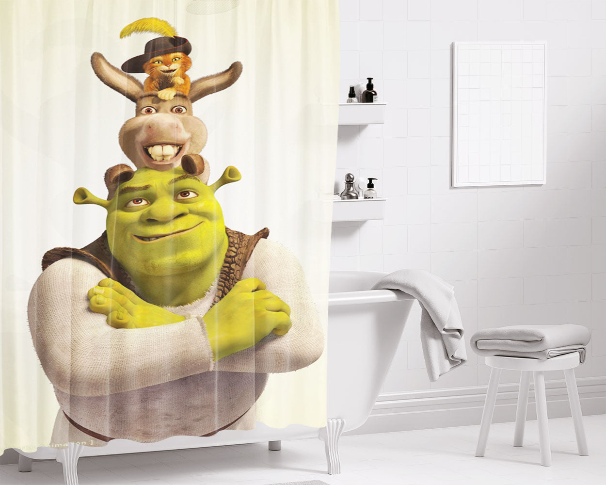 Shrek Donkey And Puss- Bathroom Shower Curtain Fabric Waterproof | 66 X 72 Inch