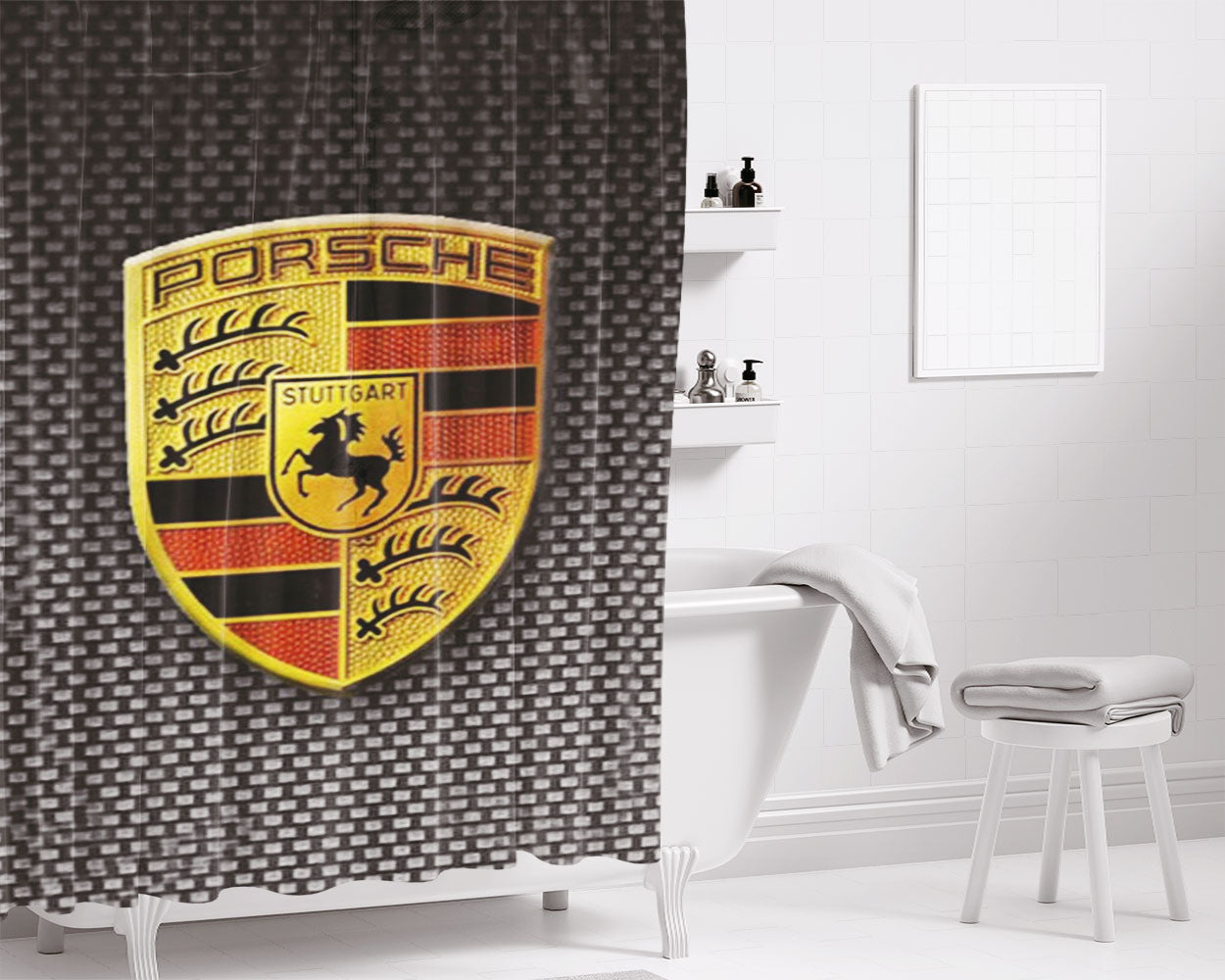 Simple Porsche Logo Bathroom Shower Curtain Fabric Waterproof | 66 X 72 Inch