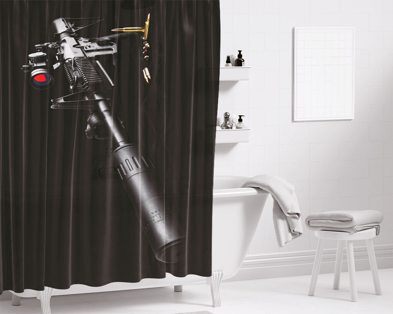 Sniper Rifle- Bathroom Shower Curtain Fabric Waterproof | 66 X 72 Inch