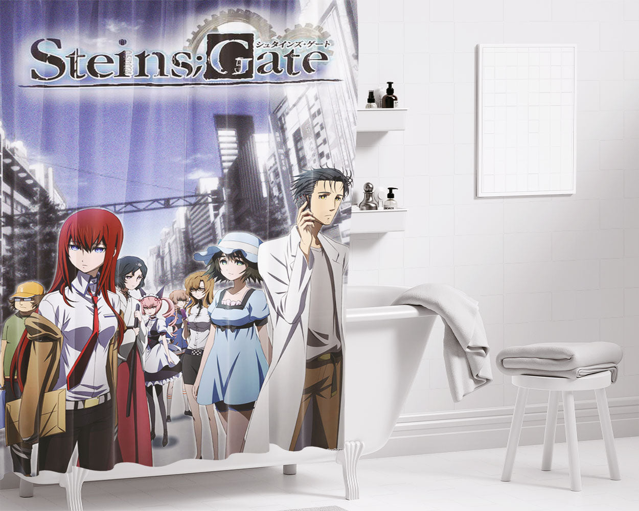 Steins Gate Bathroom Shower Curtain Fabric Waterproof | 66 X 72 Inch