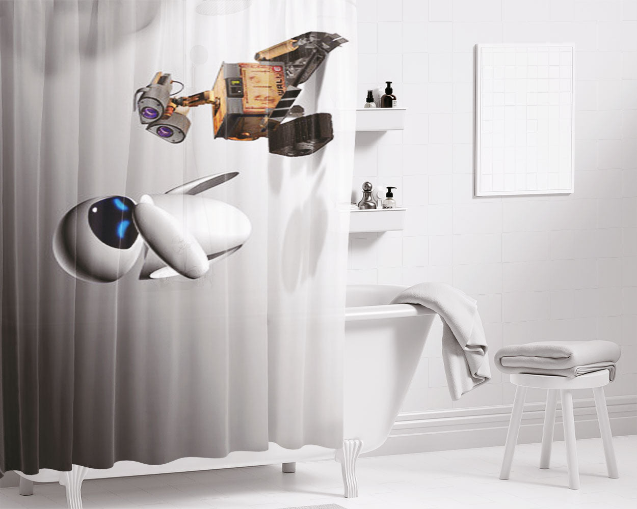 Wall E Robot Bathroom Shower Curtain Fabric Waterproof | 66 X 72 Inch