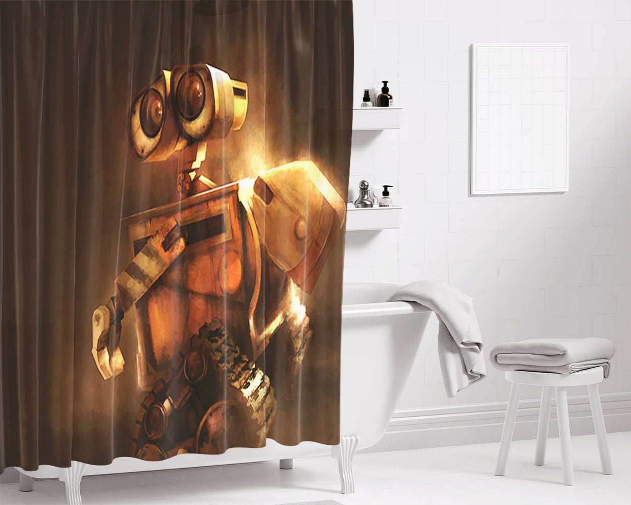 Wall E Bathroom Shower Curtain Fabric Waterproof | 66 X 72 Inch