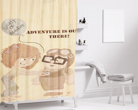 Adventure Is Out There With Charlie And Ellie Bathroom Shower Curtain Fabric Waterproof | 66 X 72 Inch