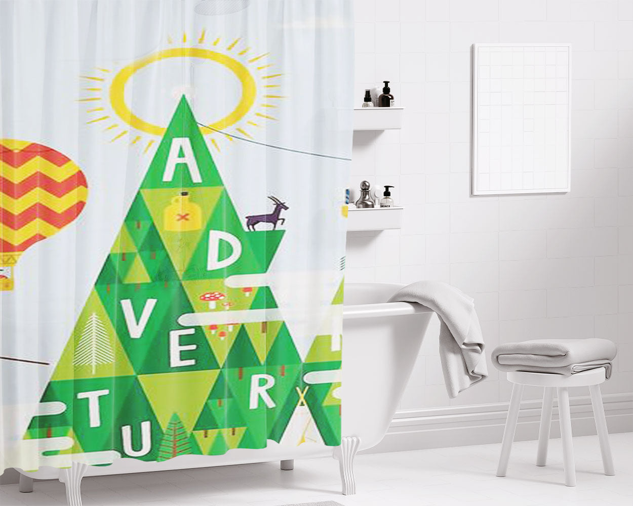 Adventure Mountain Bathroom Shower Curtain Fabric Waterproof | 66 X 72 Inch