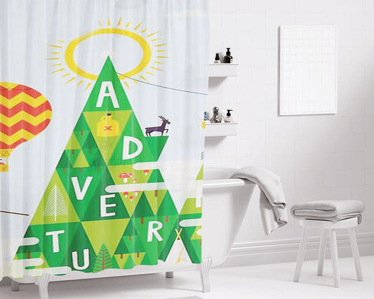 Adventure Mountain Bathroom Shower Curtain Fabric Waterproof | 66 X 72 Inch