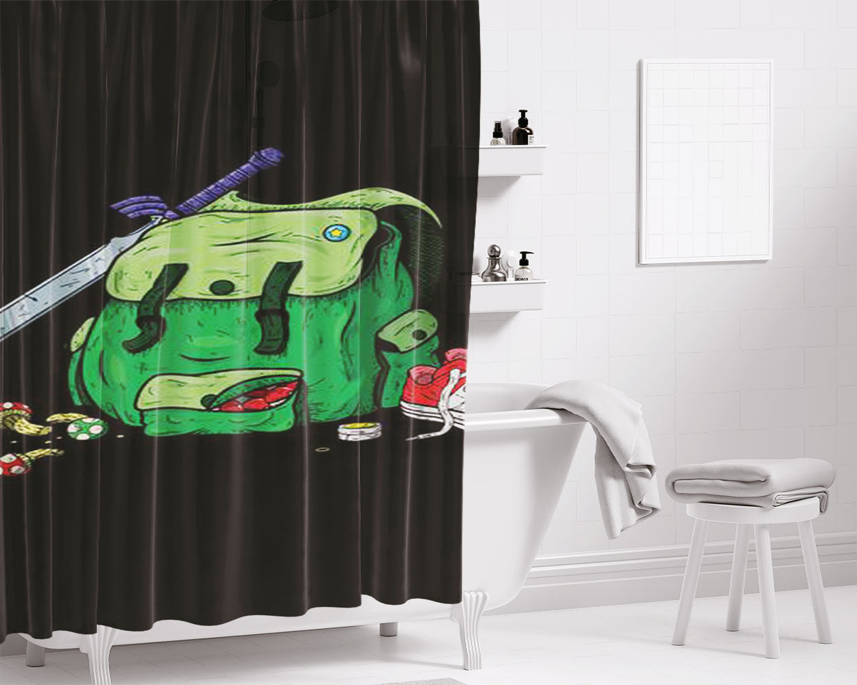 Adventure Pack Black Bathroom Shower Curtain Fabric Waterproof | 66 X 72 Inch