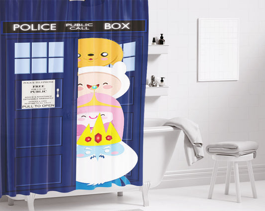 Adventurre Time Character Dr Who Tardis Bathroom Shower Curtain Fabric Waterproof | 66 X 72 Inch