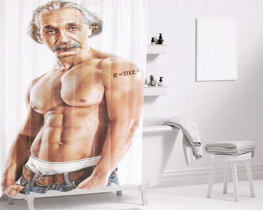 Albert Einstein Muscle Bathroom Shower Curtain Fabric Waterproof | 66 X 72 Inch
