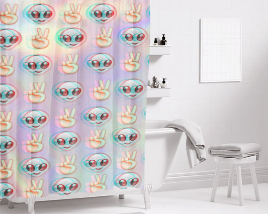 Alien Emoji Bathroom Shower Curtain Fabric Waterproof | 66 X 72 Inch