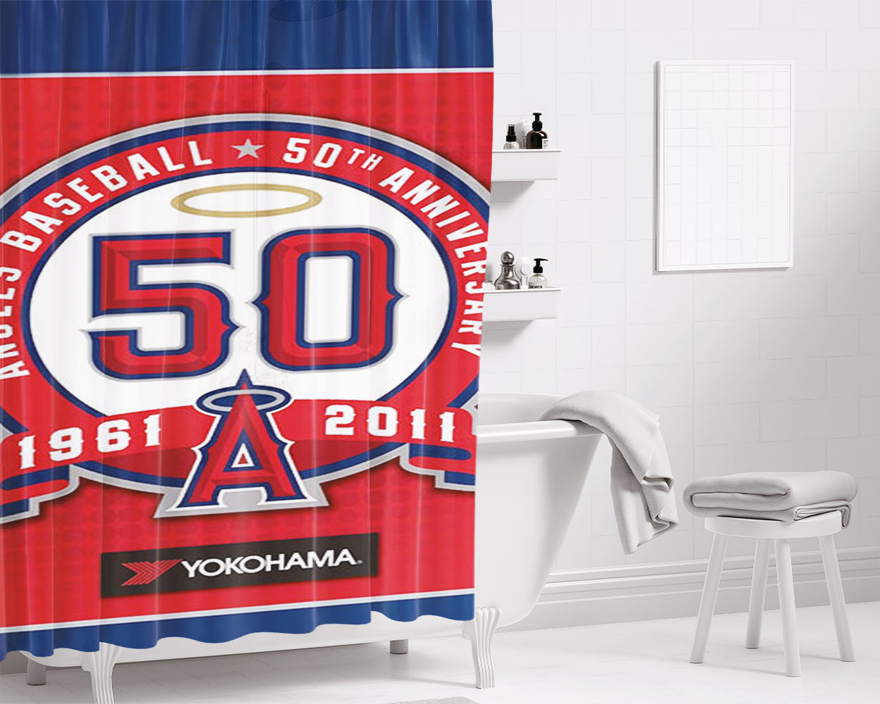 Angels Yokohama Bathroom Shower Curtain Fabric Waterproof | 66 X 72 Inch
