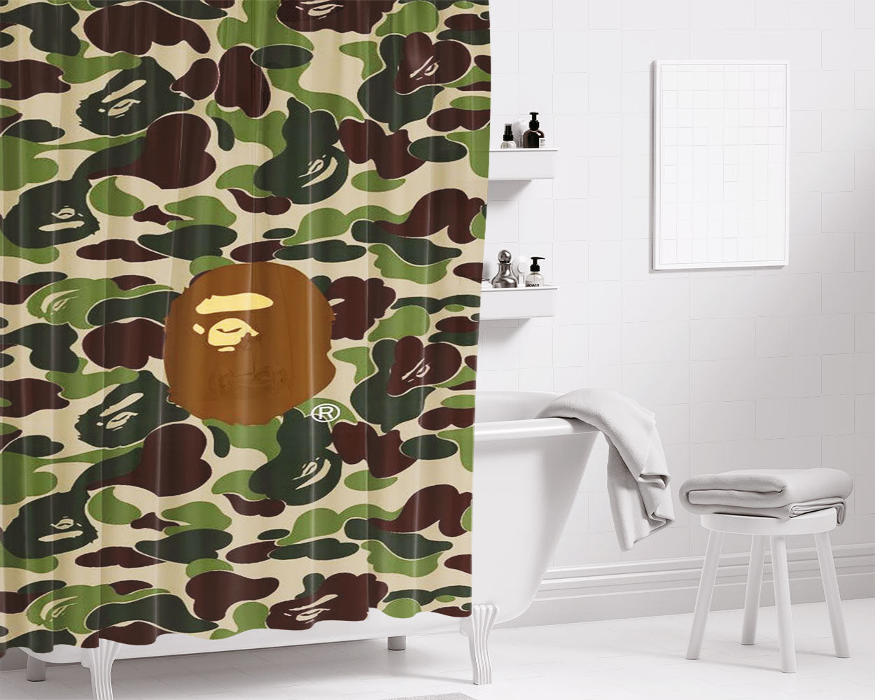 Bape Beating Ape Bathroom Shower Curtain Fabric Waterproof | 66 X 72 Inch