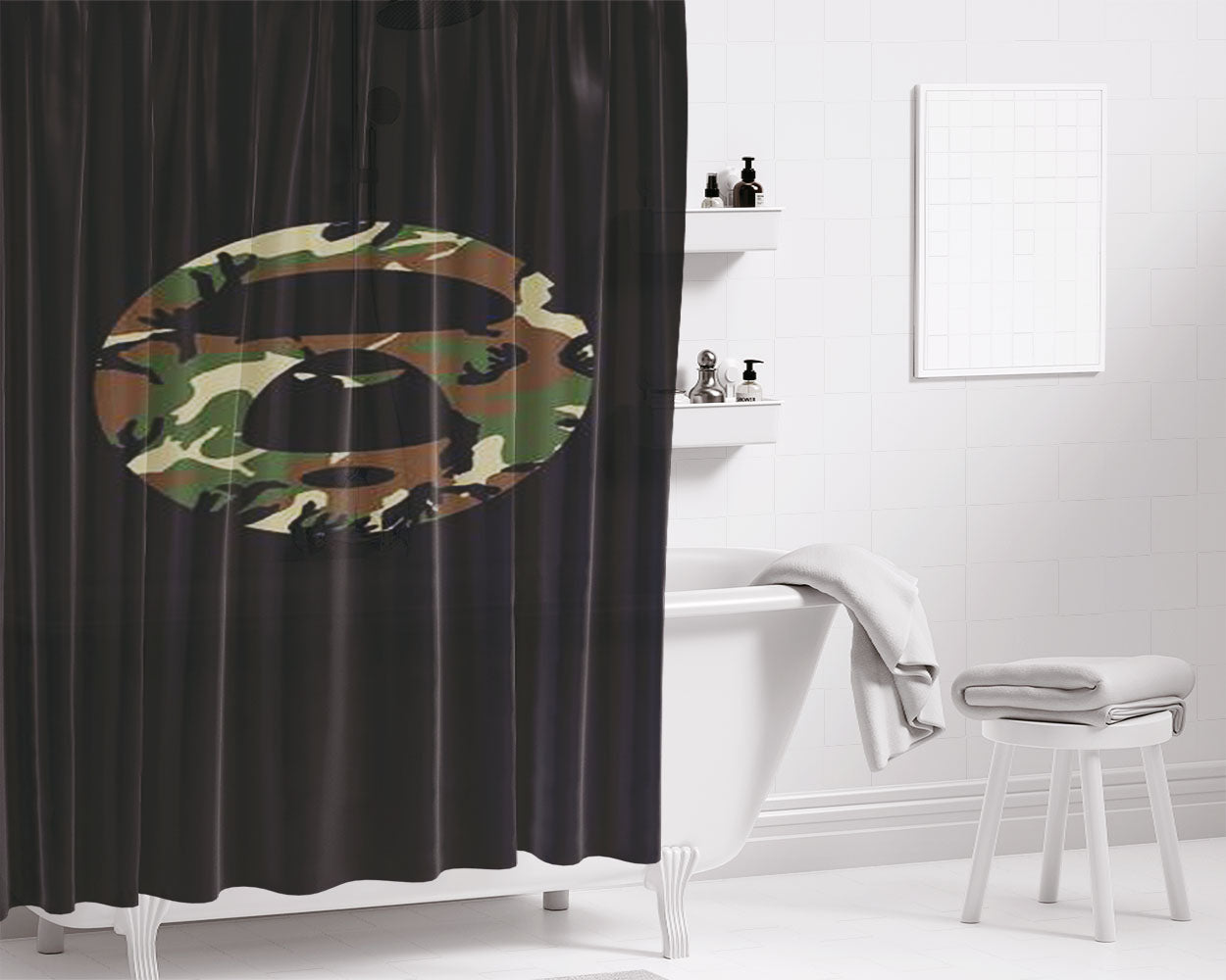 Bape Camo Aape Black Background Bathroom Shower Curtain Fabric Waterproof | 66 X 72 Inch