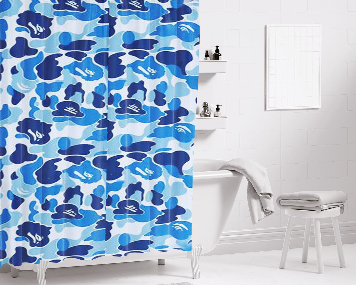 Bape Camo Blue Bathroom Shower Curtain Fabric Waterproof | 66 X 72 Inch