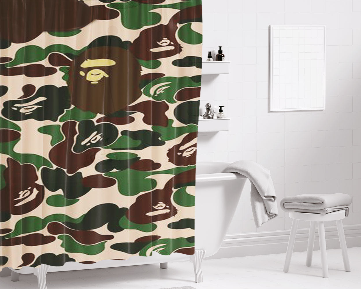 Bape Camo Green Bathroom Shower Curtain Fabric Waterproof | 66 X 72 Inch