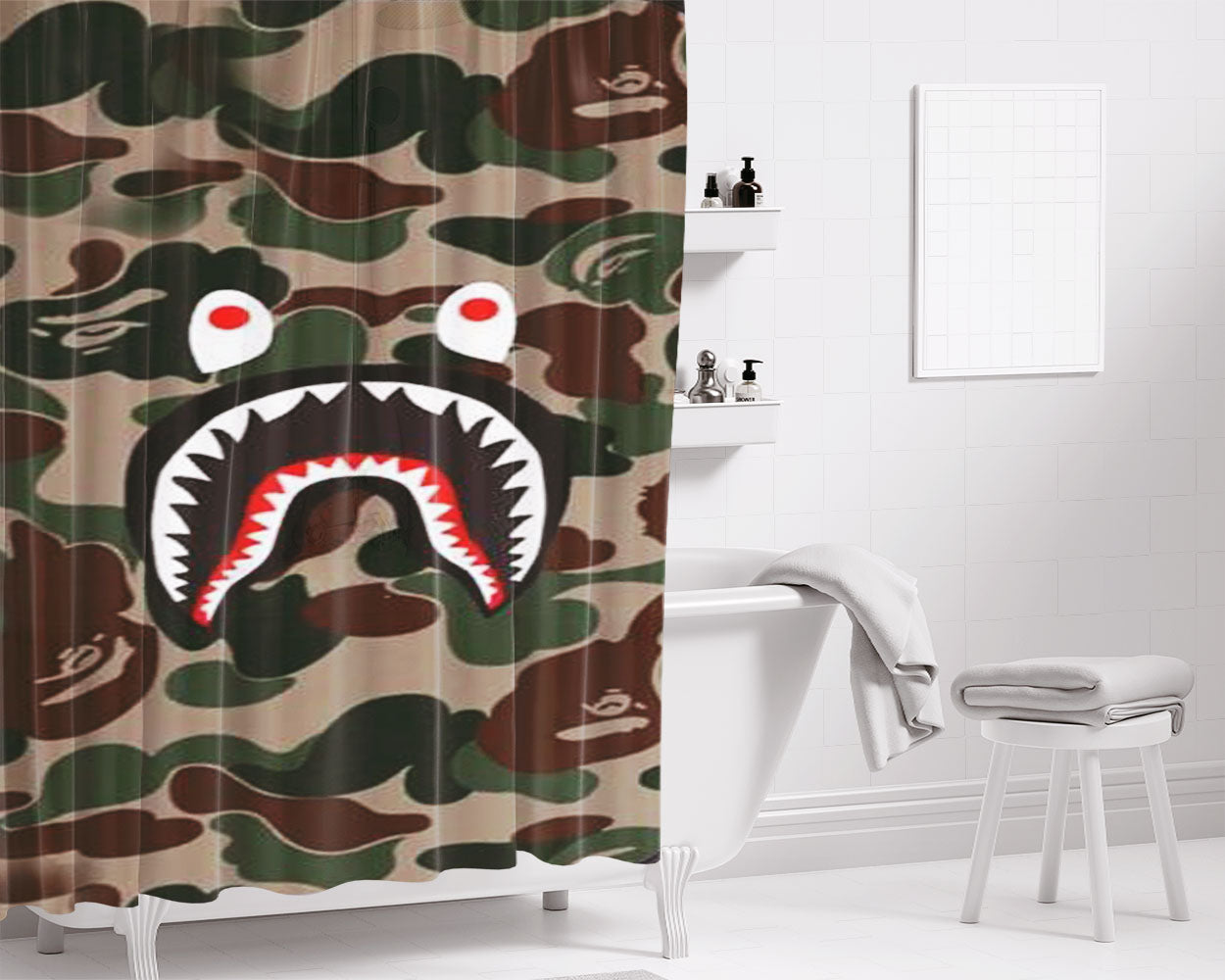 Bape Camo Bathroom Shower Curtain Fabric Waterproof | 66 X 72 Inch
