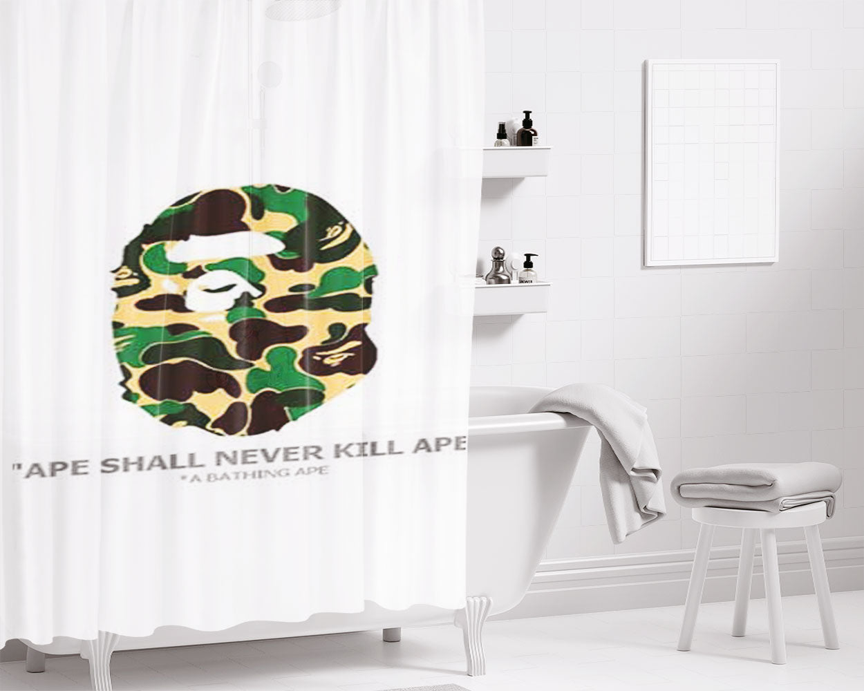 Bape Never Kill Bathroom Shower Curtain Fabric Waterproof | 66 X 72 Inch