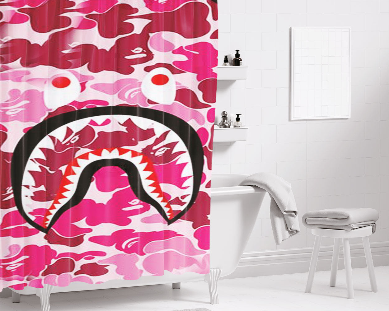 Bape Pink Bathroom Shower Curtain Fabric Waterproof | 66 X 72 Inch
