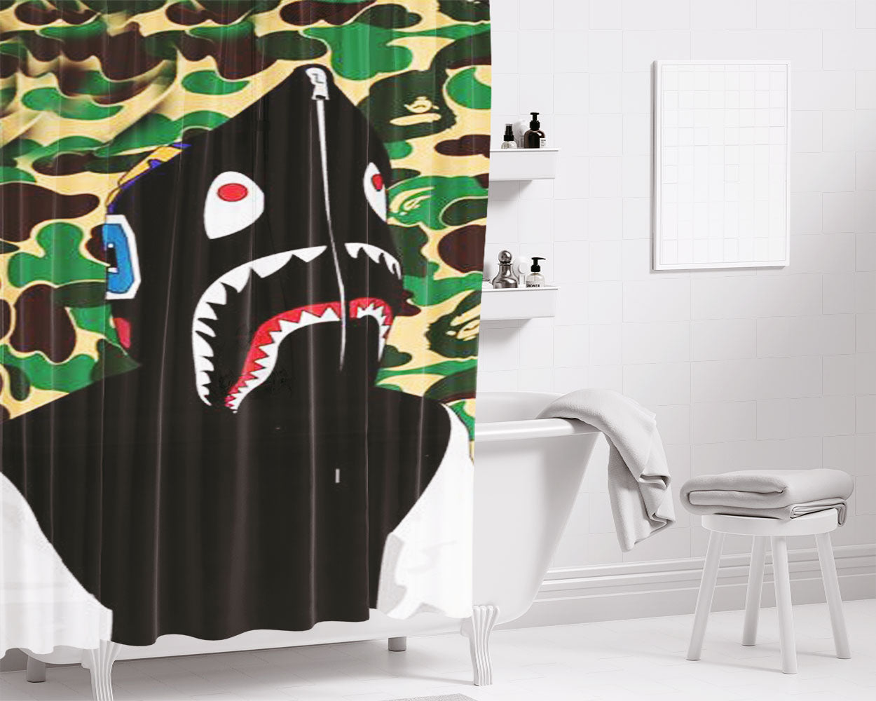 Bape Sharks Man Bathroom Shower Curtain Fabric Waterproof | 66 X 72 Inch
