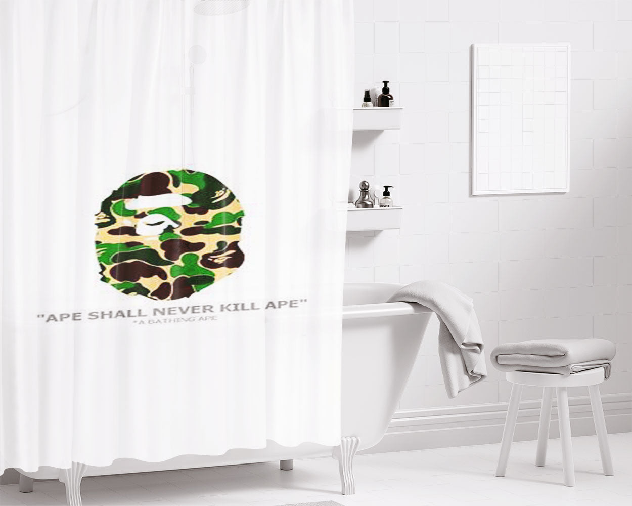 Bape Simple Wallpaper Bathroom Shower Curtain Fabric Waterproof | 66 X 72 Inch