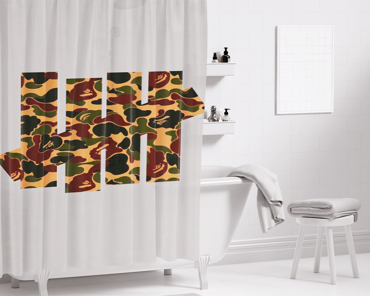 Bape X Undefeated Bathroom Shower Curtain Fabric Waterproof | 66 X 72 Inch