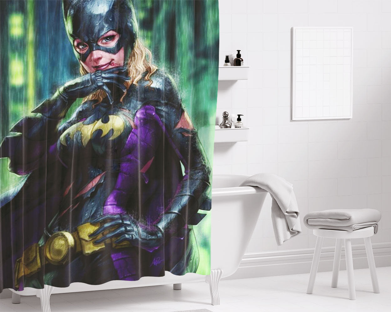 Batgirl Artwork Bathroom Shower Curtain Fabric Waterproof | 66 X 72 Inch
