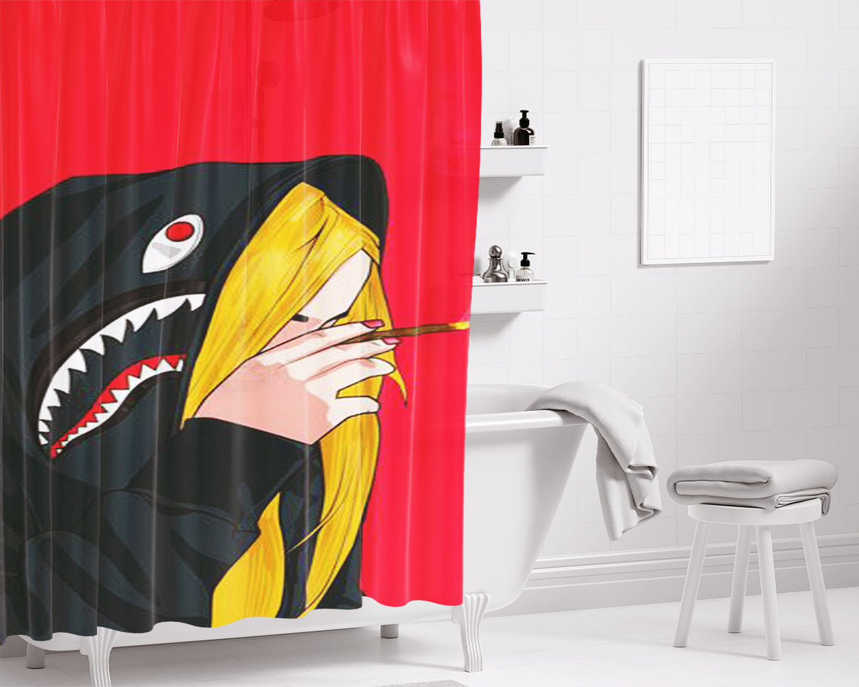 Black Shark Bape Bathroom Shower Curtain Fabric Waterproof | 66 X 72 Inch