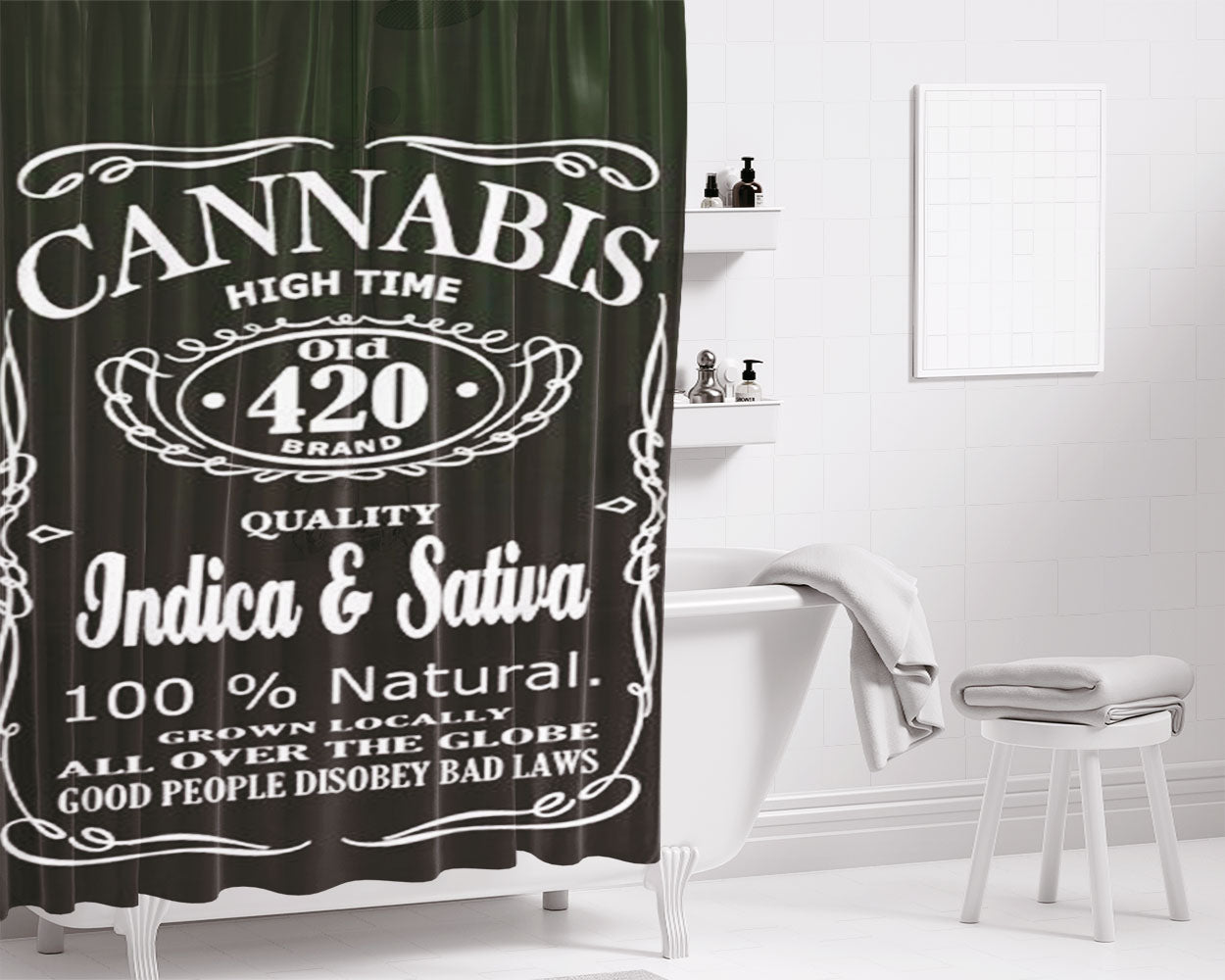 Cannabis High Time Bathroom Shower Curtain Fabric Waterproof | 66 X 72 Inch