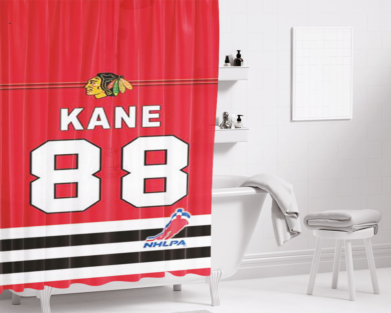 Chicago Blackhawks Kane Jersey Bathroom Shower Curtain Fabric Waterproof | 66 X 72 Inch