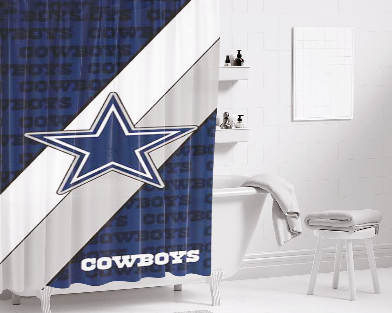 Dallas Cowboys Diagonal Bathroom Shower Curtain Fabric Waterproof | 66 X 72 Inch
