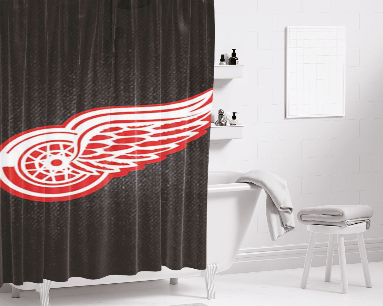 Detroit Red Wings Denim Bathroom Shower Curtain Fabric Waterproof | 66 X 72 Inch
