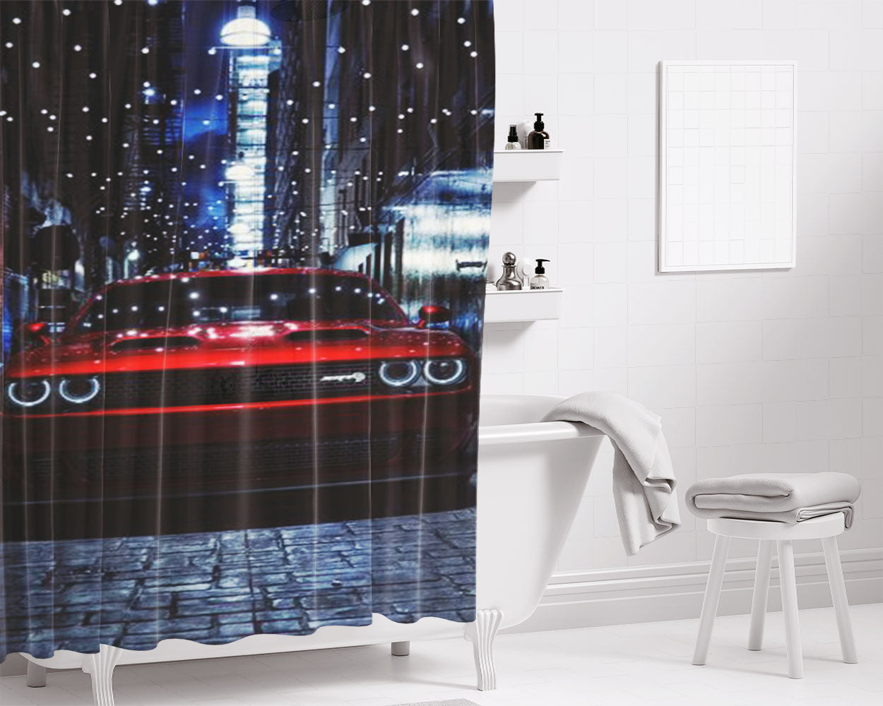 Dodge Challenger Srt 4K Bathroom Shower Curtain Fabric Waterproof | 66 X 72 Inch