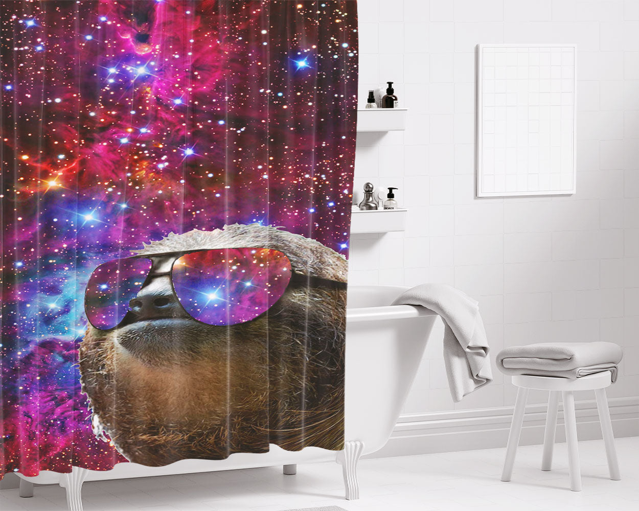 Dolla Bill Sloth Look Galaxy Nebula Bathroom Shower Curtain Fabric Waterproof | 66 X 72 Inch