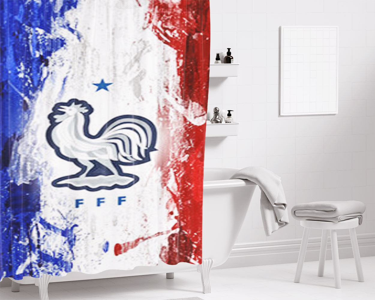 France Squad Logo Fifa Worldcup 2018 Bathroom Shower Curtain Fabric Waterproof | 66 X 72 Inch
