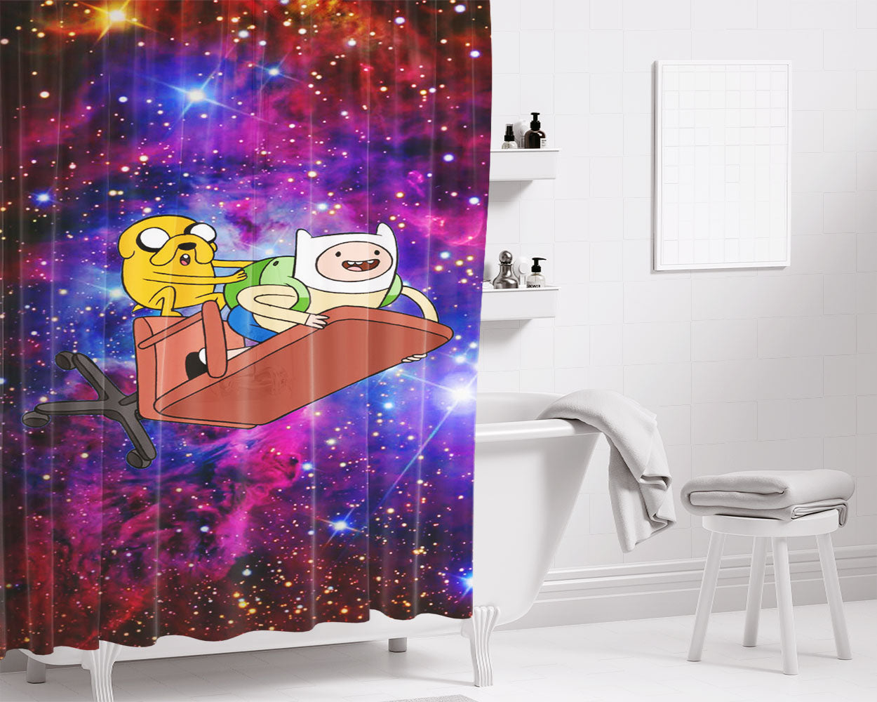Galaxy Nebula Finn And Jake 4 Bathroom Shower Curtain Fabric Waterproof | 66 X 72 Inch