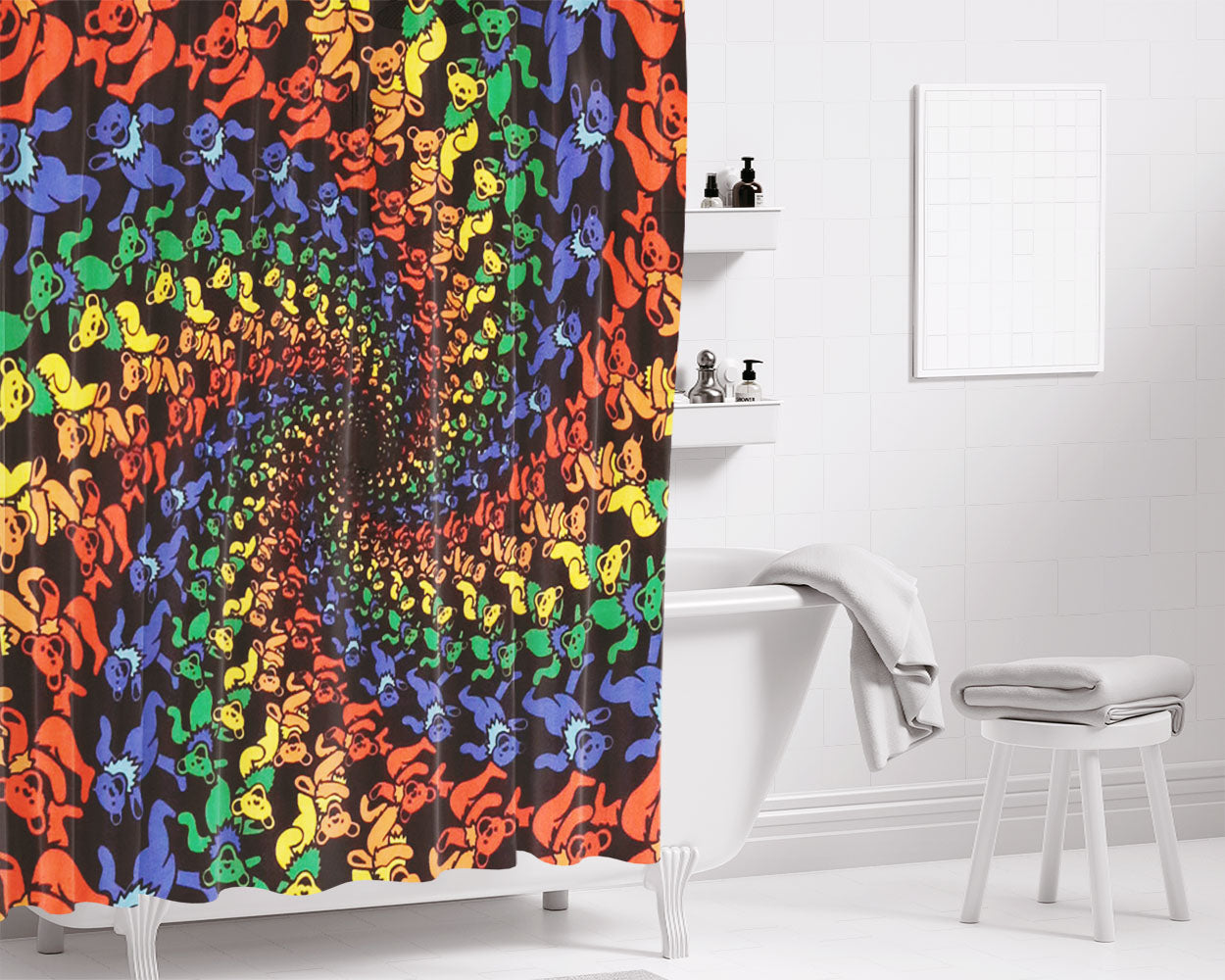 Grateful Dead Dancing Bears Bathroom Shower Curtain Fabric Waterproof | 66 X 72 Inch
