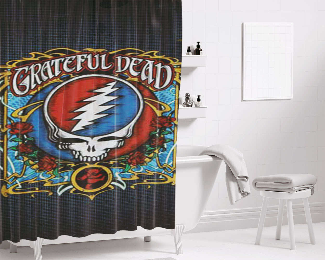Grateful Dead Shirt Design Bathroom Shower Curtain Fabric Waterproof | 66 X 72 Inch
