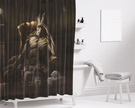 Groot Stressed Out Bathroom Shower Curtain Fabric Waterproof | 66 X 72 Inch