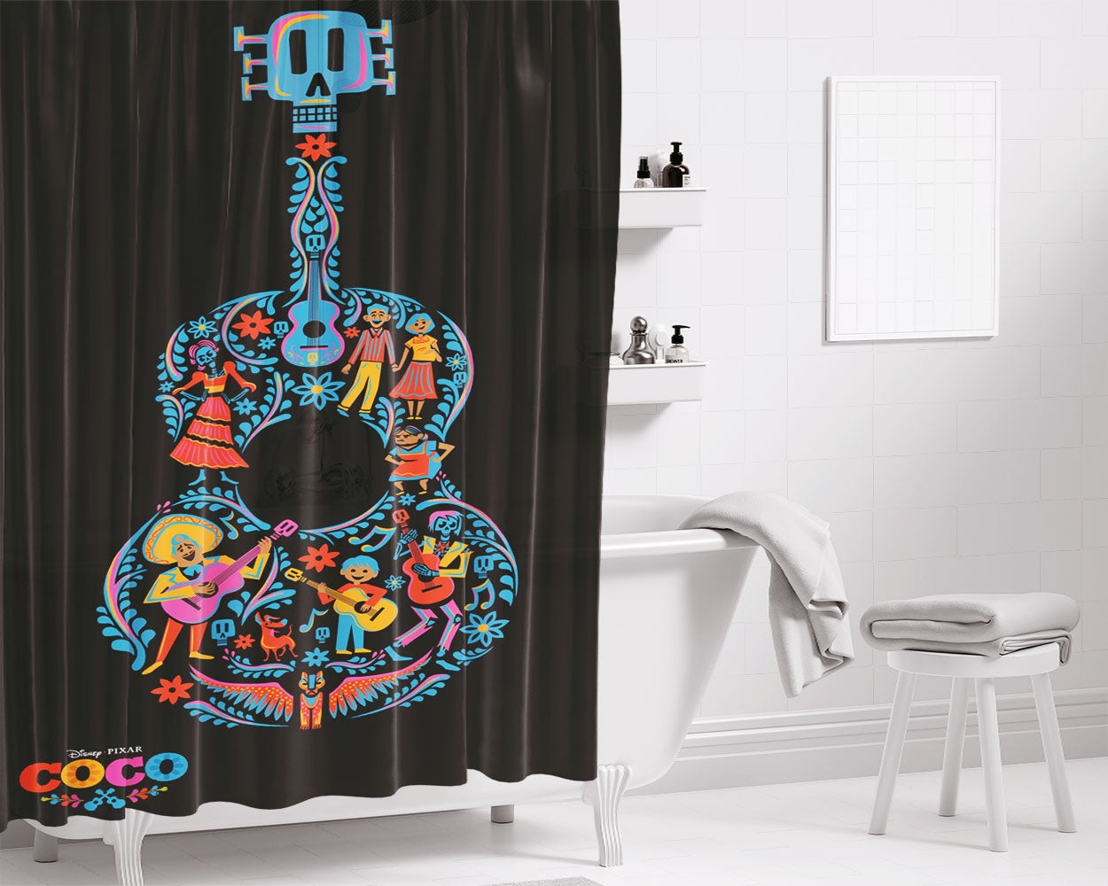 Guitar Coco Bathroom Shower Curtain Fabric Waterproof | 66 X 72 Inch