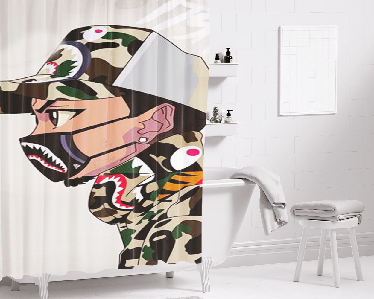 Kids Bape Bathroom Shower Curtain Fabric Waterproof | 66 X 72 Inch