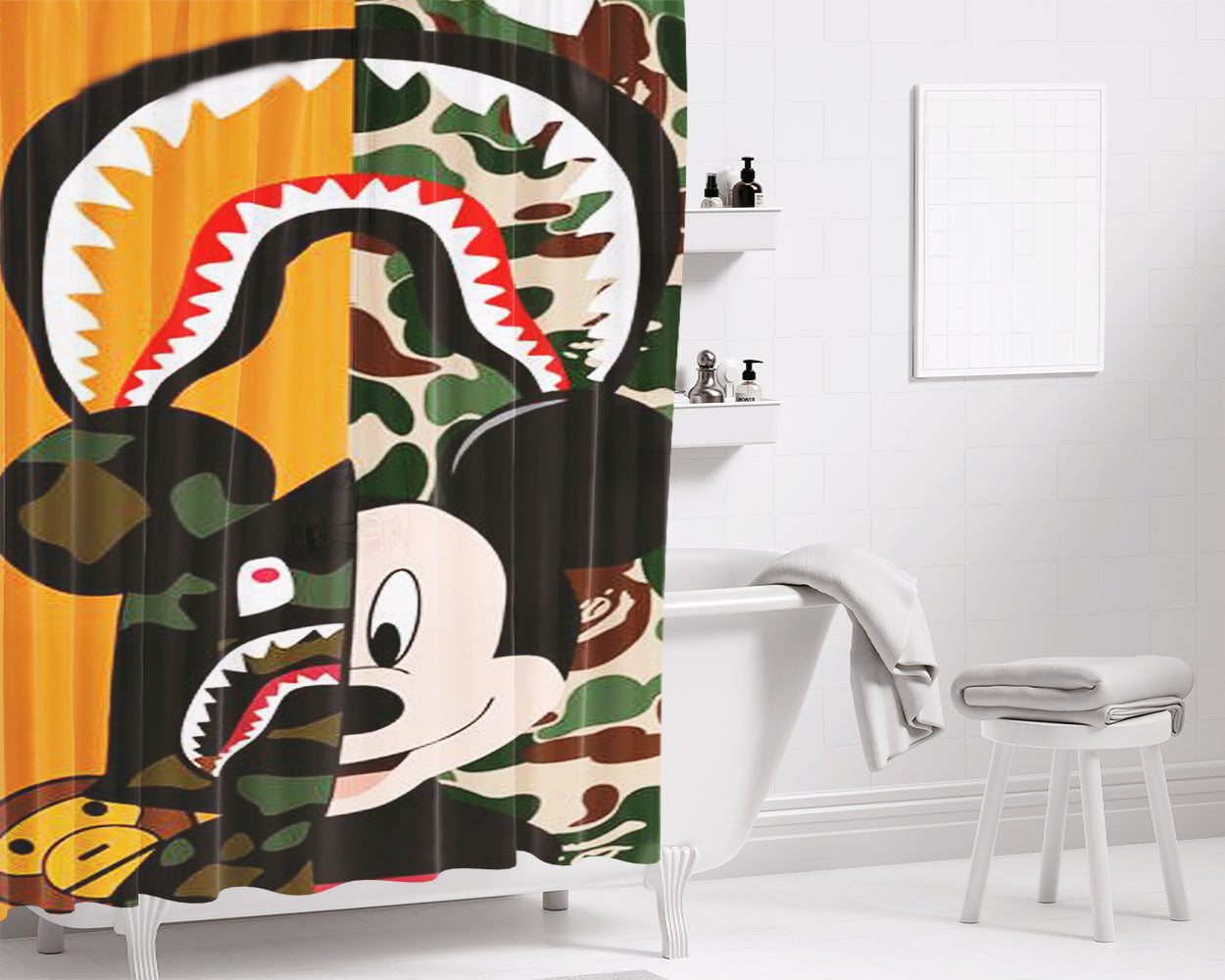 Mickey Wear A Bape Bathroom Shower Curtain Fabric Waterproof | 66 X 72 Inch
