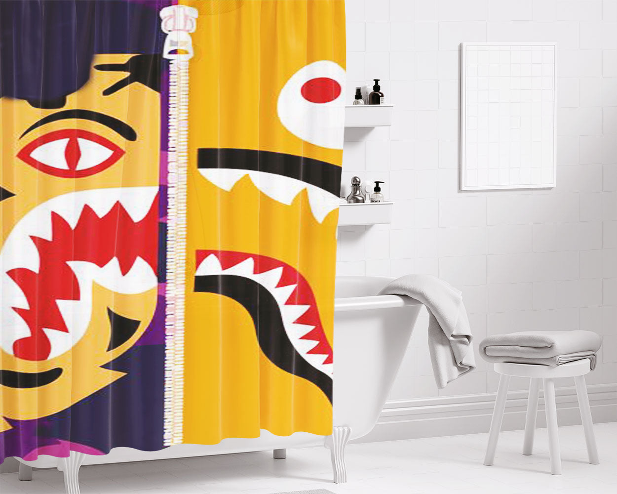 Tiger Bape Hoodie Bathroom Shower Curtain Fabric Waterproof | 66 X 72 Inch