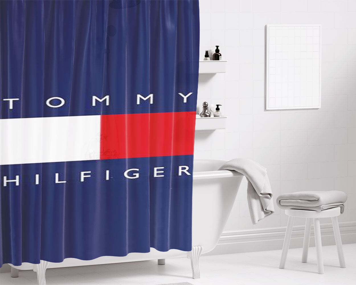 Tommy Hilfiger Bathroom Shower Curtain Fabric Waterproof | 66 X 72 Inch