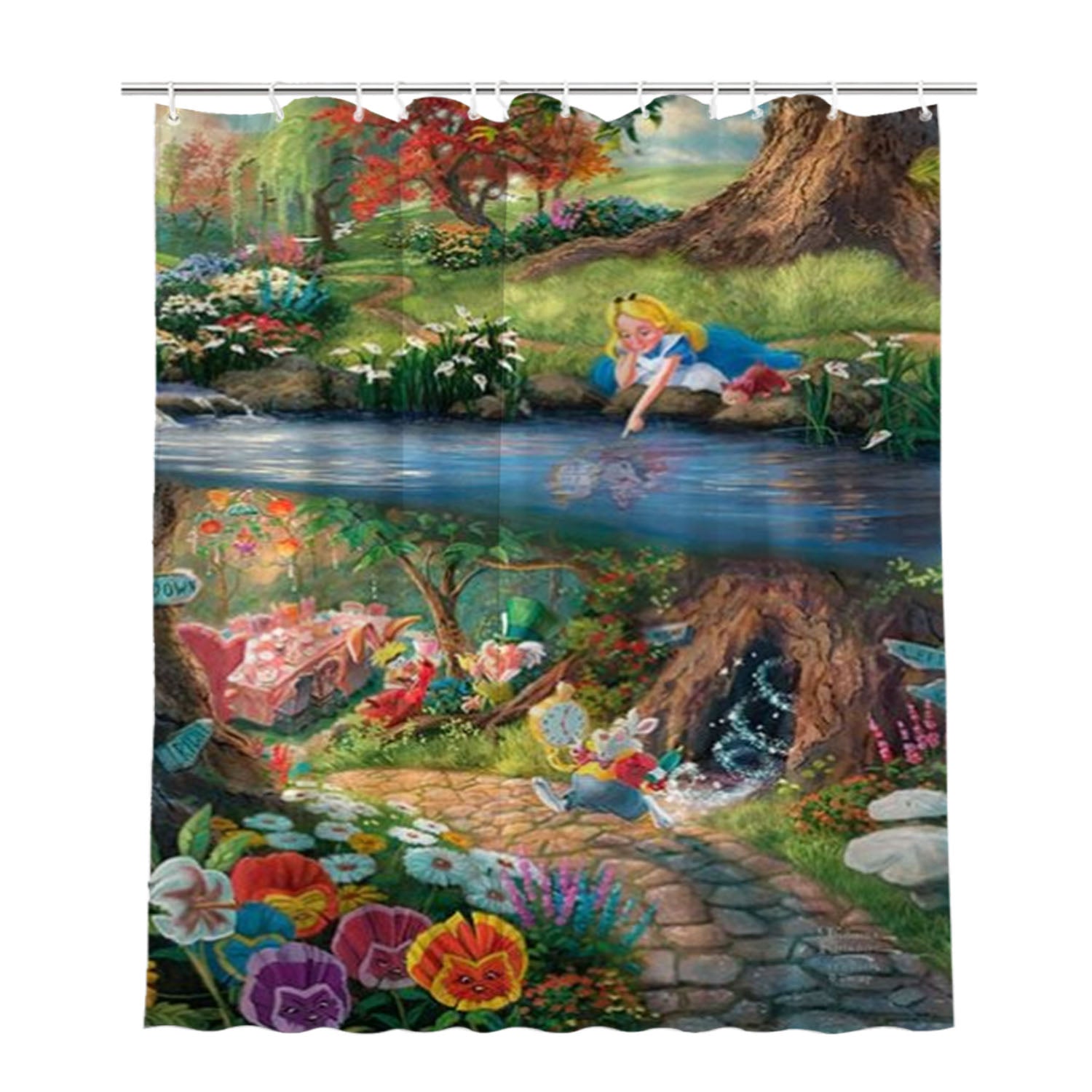 Alice In Wonderland Bathroom Shower Curtain Fabric Waterproof | 66 X 72 Inch