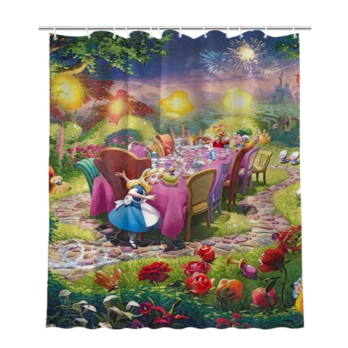 Alice In Wonderland The Mad Hatter’S Tea Party Bathroom Shower Curtain Fabric Waterproof | 66 X 72 Inch