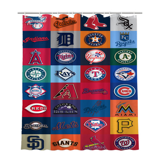 All Mlb Team Logos Collage Bathroom Shower Curtain Fabric Waterproof | 66 X 72 Inch