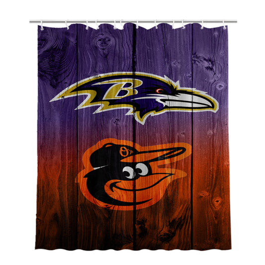 Baltimore Ravens Nfl Orioles Mlb Logo Dark Wood Bathroom Shower Curtain Fabric Waterproof