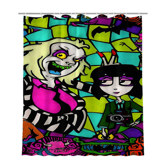 Beetlejuice Tim Burton Cartoon Glass Bathroom Shower Curtain Fabric Waterproof